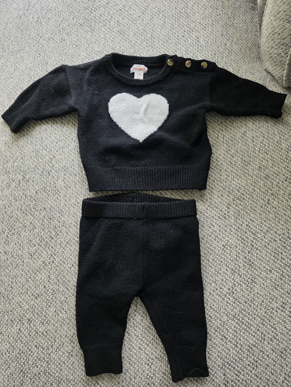 Cat & Jack Black Knit Baby Sweater with White Heart Detail